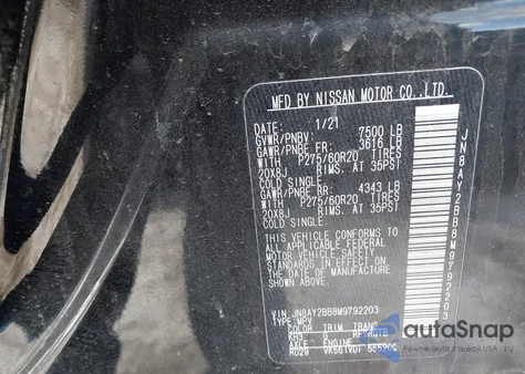 2021 Nissan Armada Sl 4Wd z USA, uszkodzony, nr VIN JN8AY2BB8M9792203